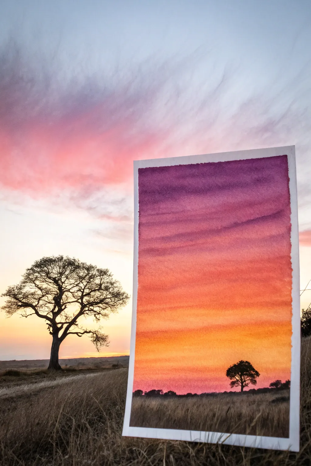 Sunset gradient speed paint with a bold black silhouette for a striking minimalist finish