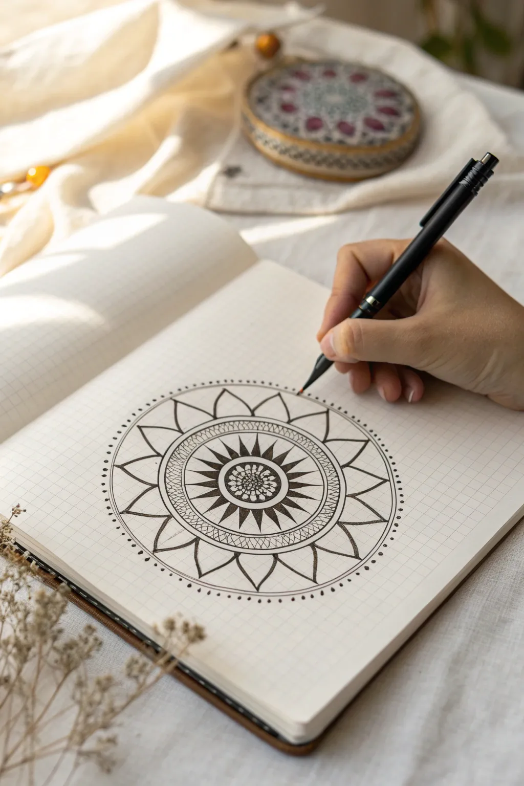 Classic mandala line art warm-up: calm, step-by-step drawing for a meditative moment