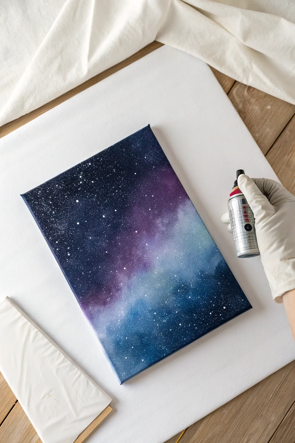 Classic galaxy spray paint blend: deep blues and purples with a soft, dreamy gradient finish