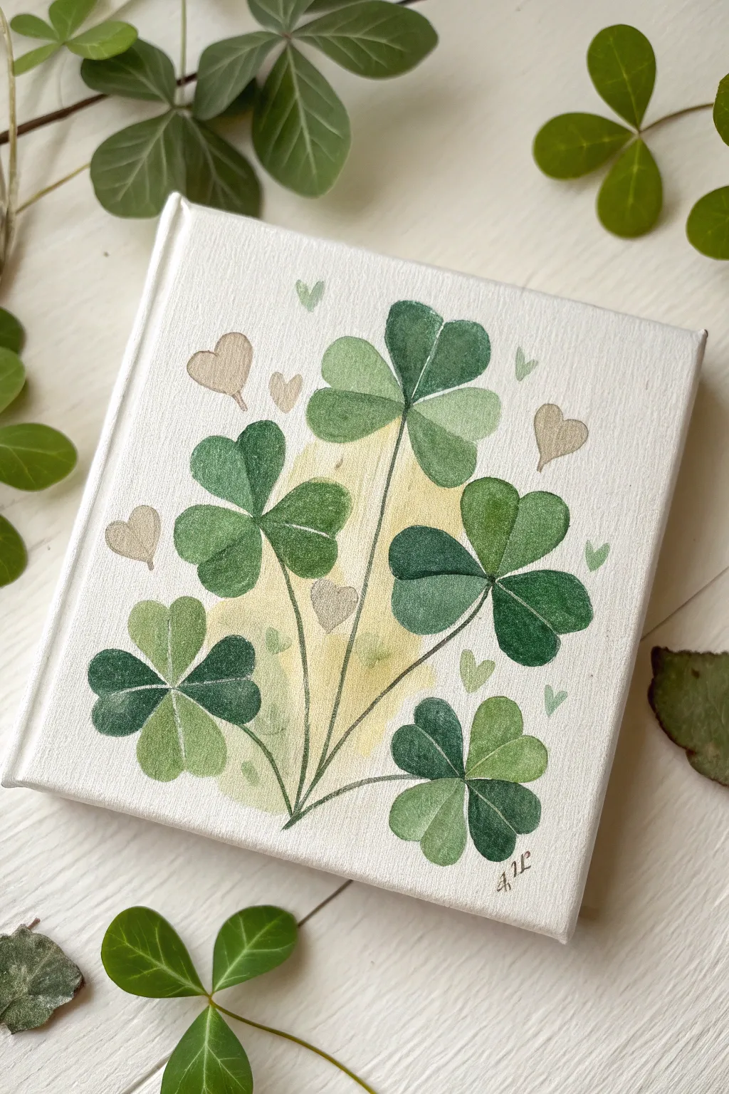 Simple shamrock cluster in varied greens, minimalist and boho, perfect for St Patricks Day