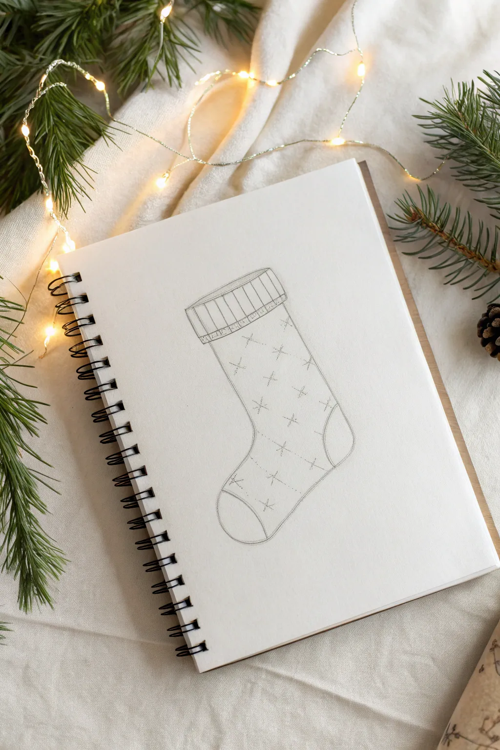 Classic L-shape stocking outline with cuff, heel, and toe details for simple sketch practice