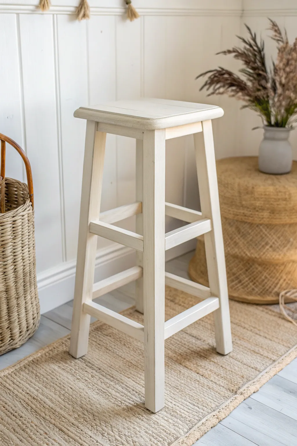 One confident color, one timeless stool: a clean Scandinavian refresh with a soft boho corner vibe.