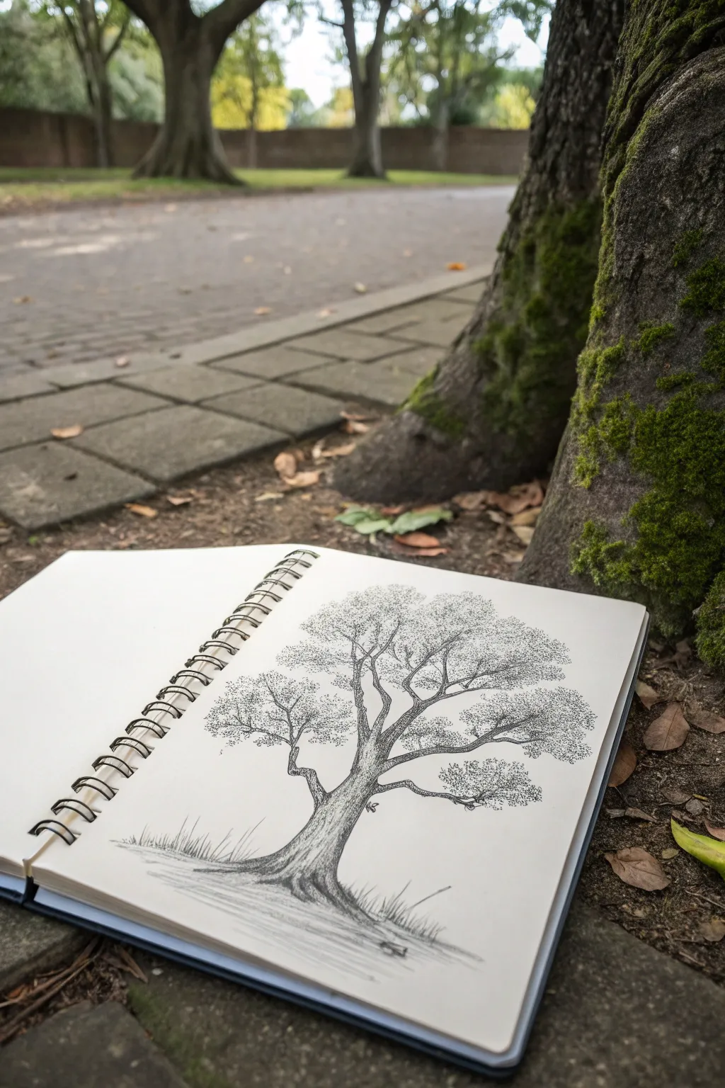 Rounded-canopy deciduous tree sketch, refined step by step with soft shading and leaf masses