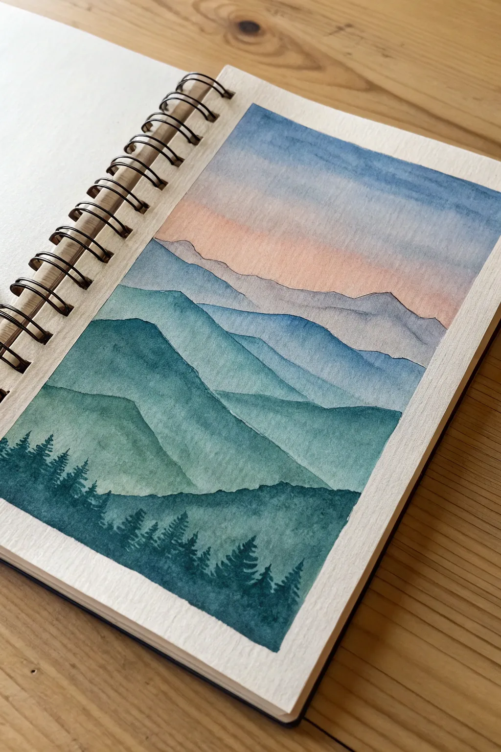 Easy mountain gradient landscape with watercolor pens, soft layers and a calming sky blend.