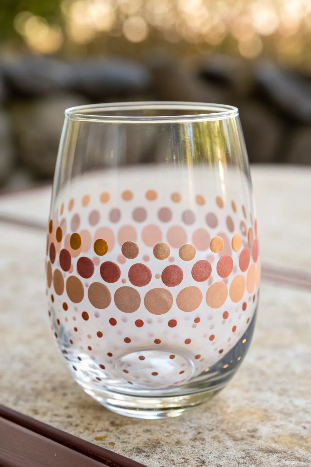 Easy polka dot party wine glass paint idea with a chic fade for minimalist boho vibes.