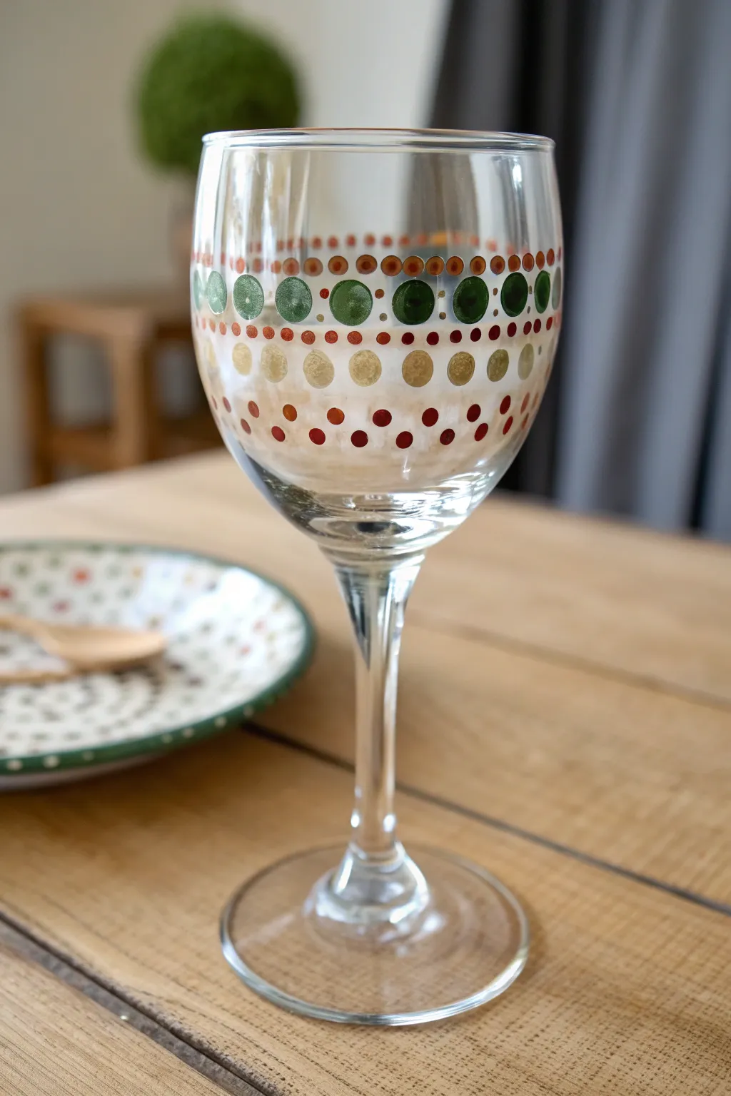 Beginner-friendly polka dot wine glass painting with Q-tip dabs and a clean sip-safe rim