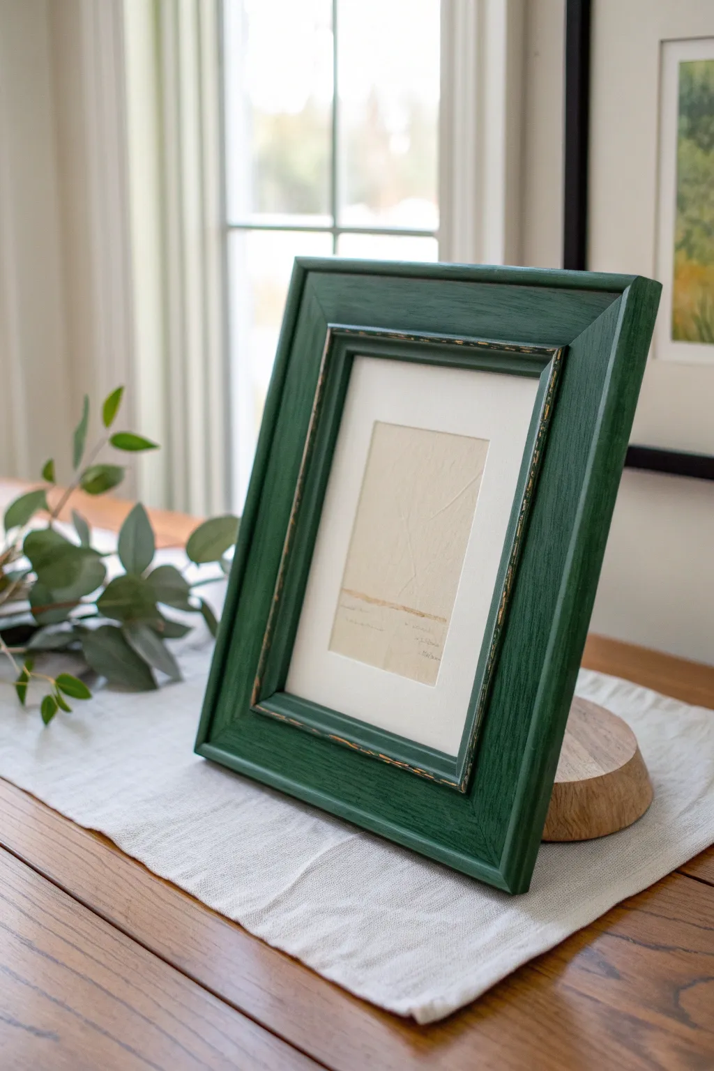 Classic solid-color hand-painted wooden frame idea with calm Scandinavian style and cozy boho warmth