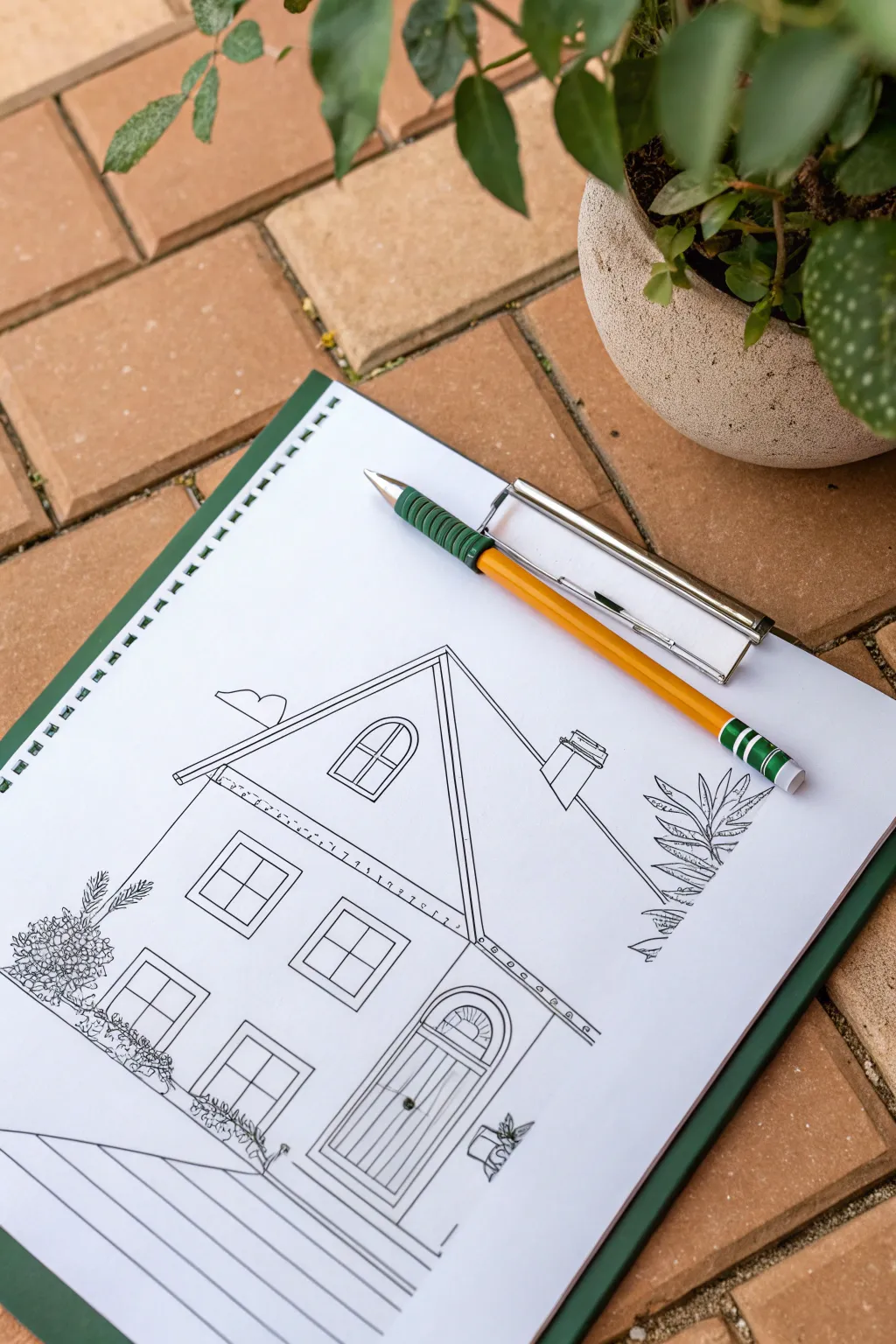 Clean house-front template with clear color zones, ideal for an elegant 3-marker challenge