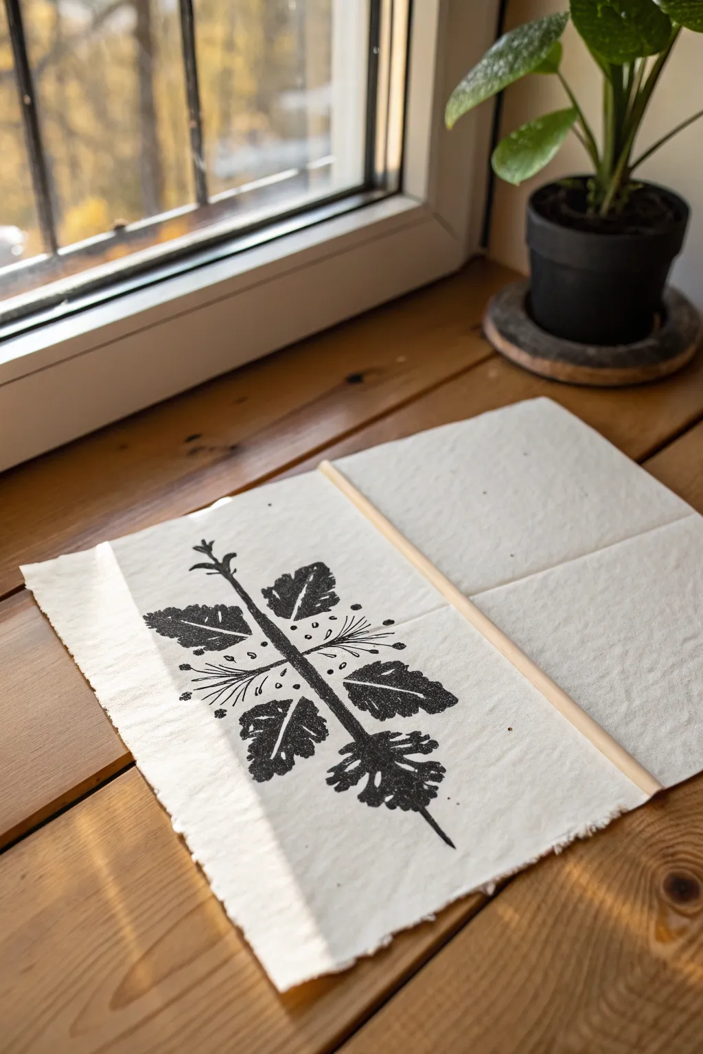 Moody symmetrical inkblot drawing with delicate pen details, minimalist and striking.