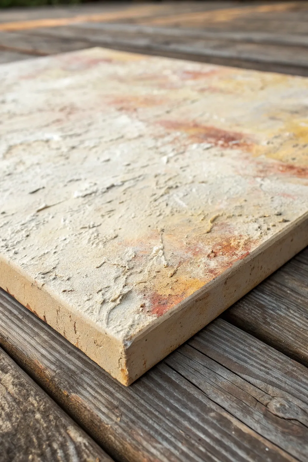 Close-up of textured ground beneath silky oil layers, minimalist boho palette, high contrast.