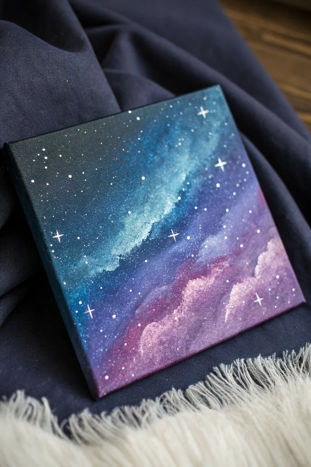 Simple galaxy night sky acrylic background in blended purples and blues, ready for your subject