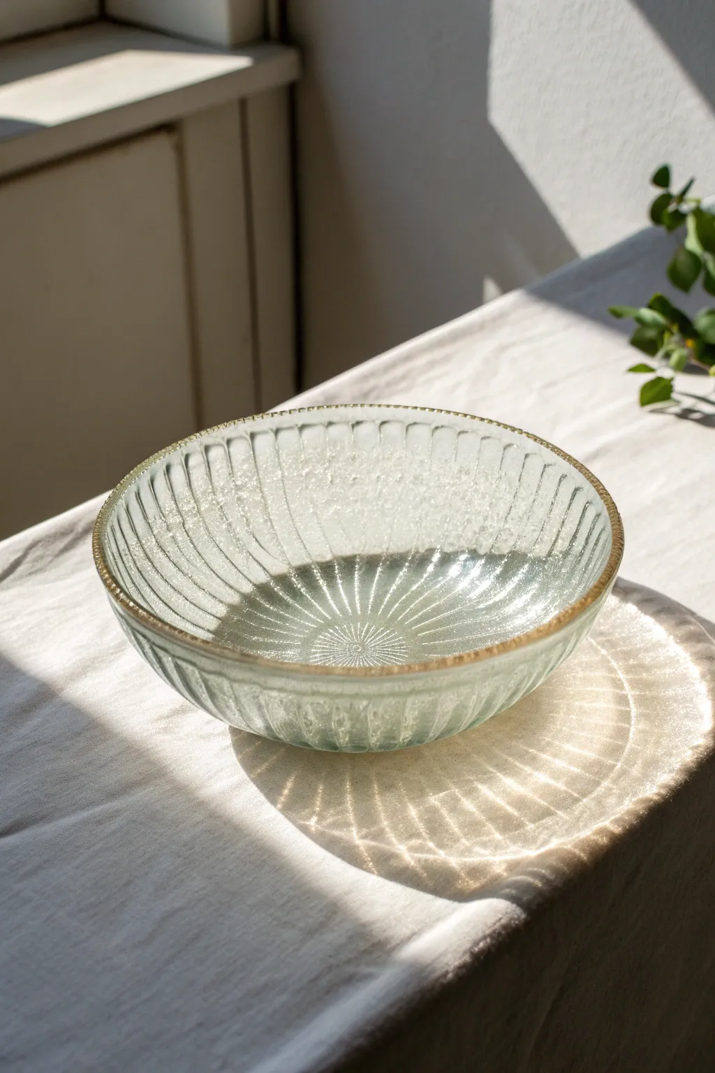 Pearly paint kissed onto pressed glass for a soft shimmer that catches the light.