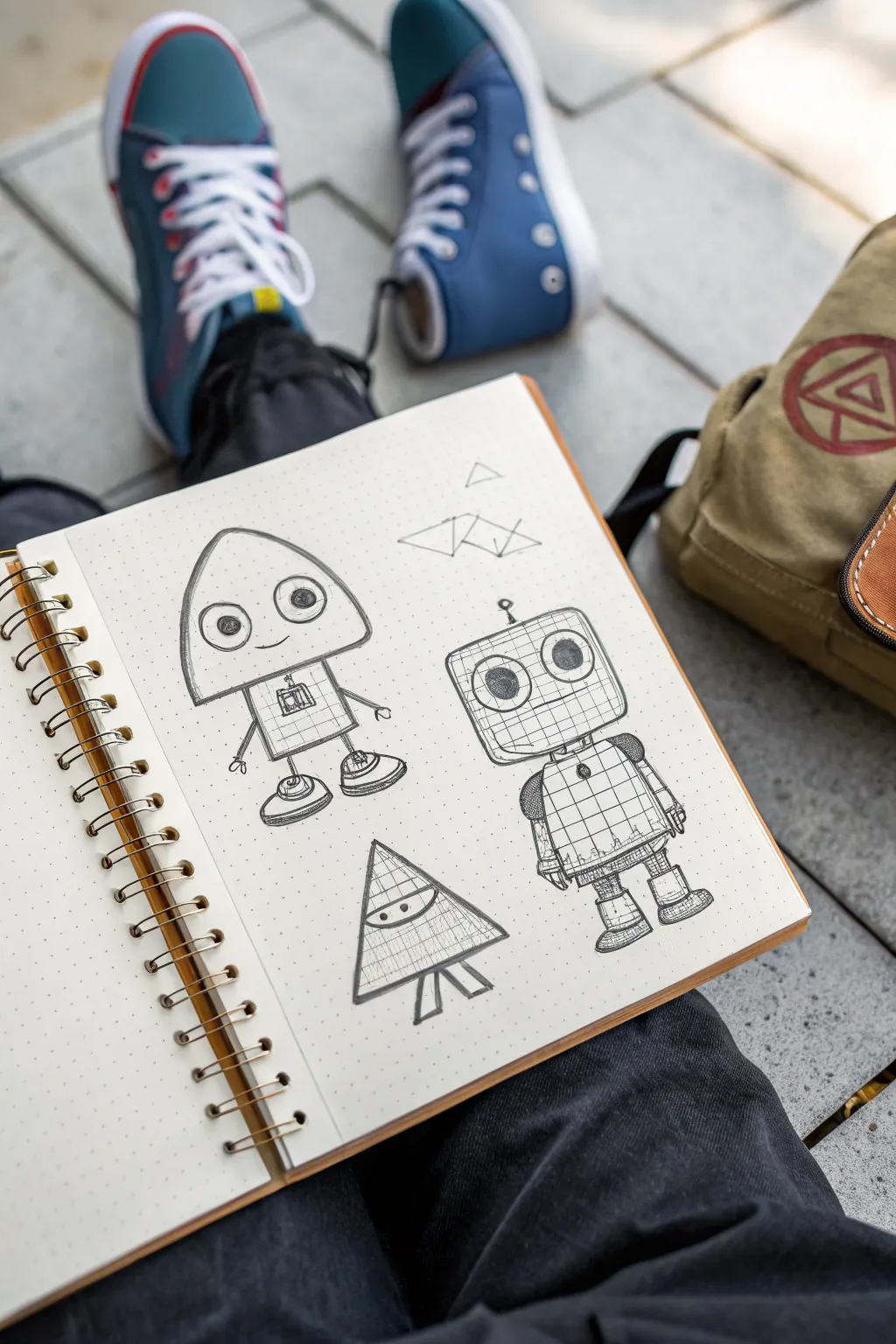 Round, square, sharp: three tiny character sketches showing how shape language changes personality