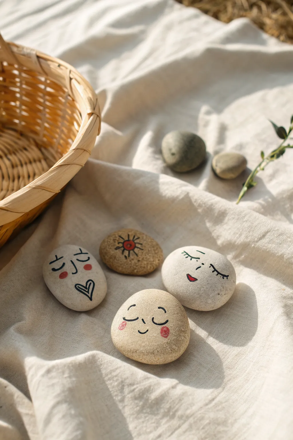 Painted rock story set with blank stones and sketch cards for a club-ready activity station
