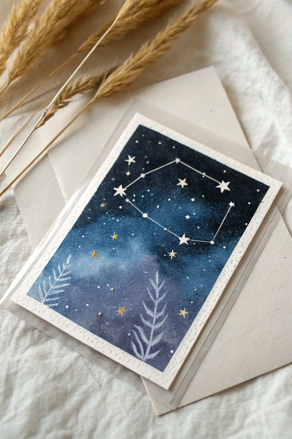 Galaxy night-sky ATC with splattered stars, crisp edges, and a clear sleeve for trading.