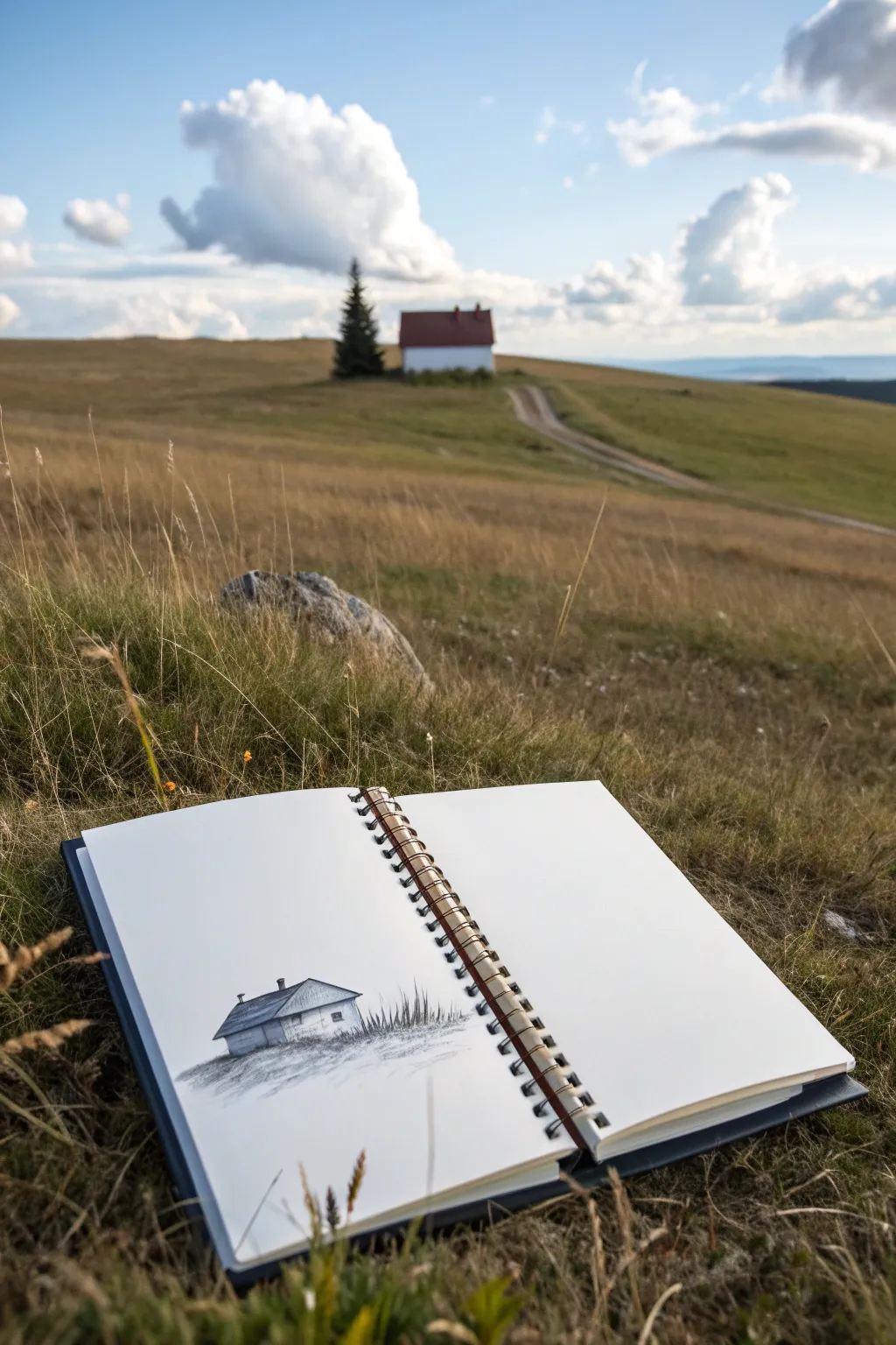 Huge negative-space sky balanced by one tiny, crisp horizon detail for calm asymmetrical impact.