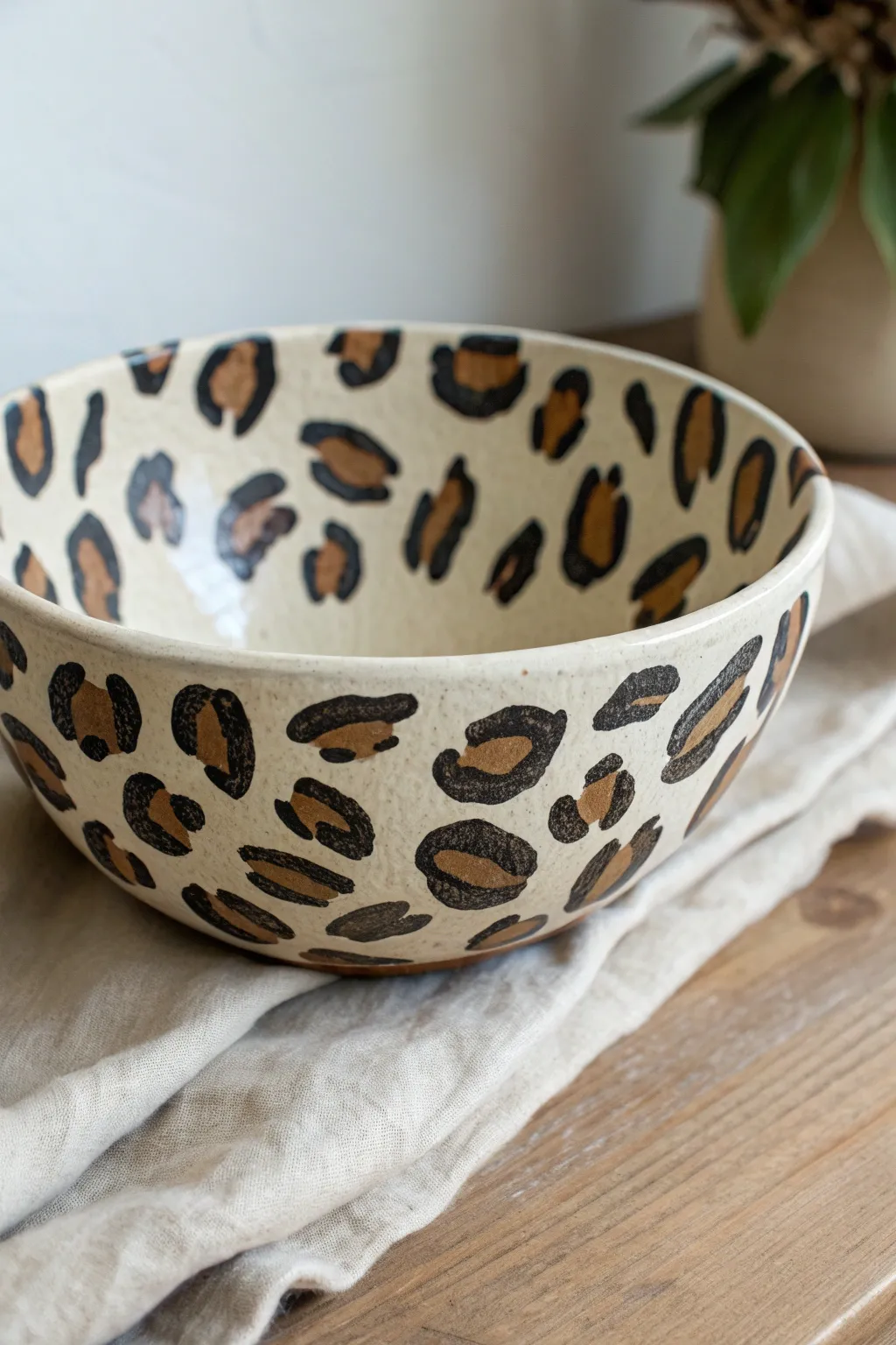 Bold animal-print spots in two tones make this beginner bowl instantly chic and handmade.