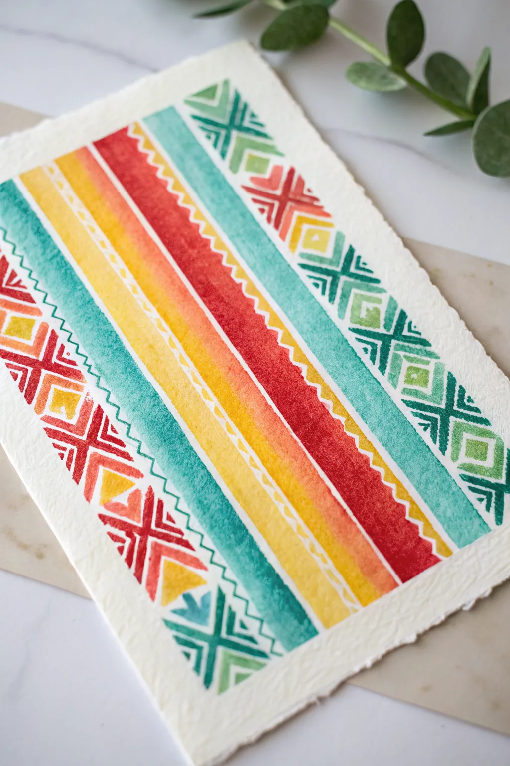 Easy serape stripe color-blocks with bold zigzags for a Mexican-inspired beginner painting