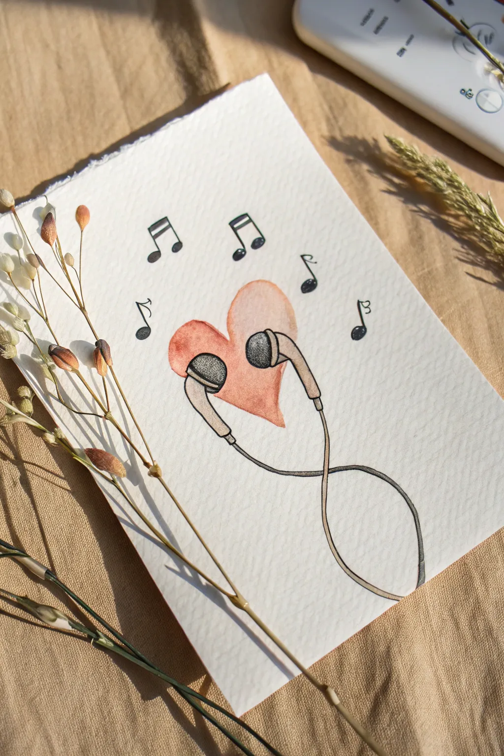 Two earbuds, one heart: a minimalist shared playlist painting idea for best friends