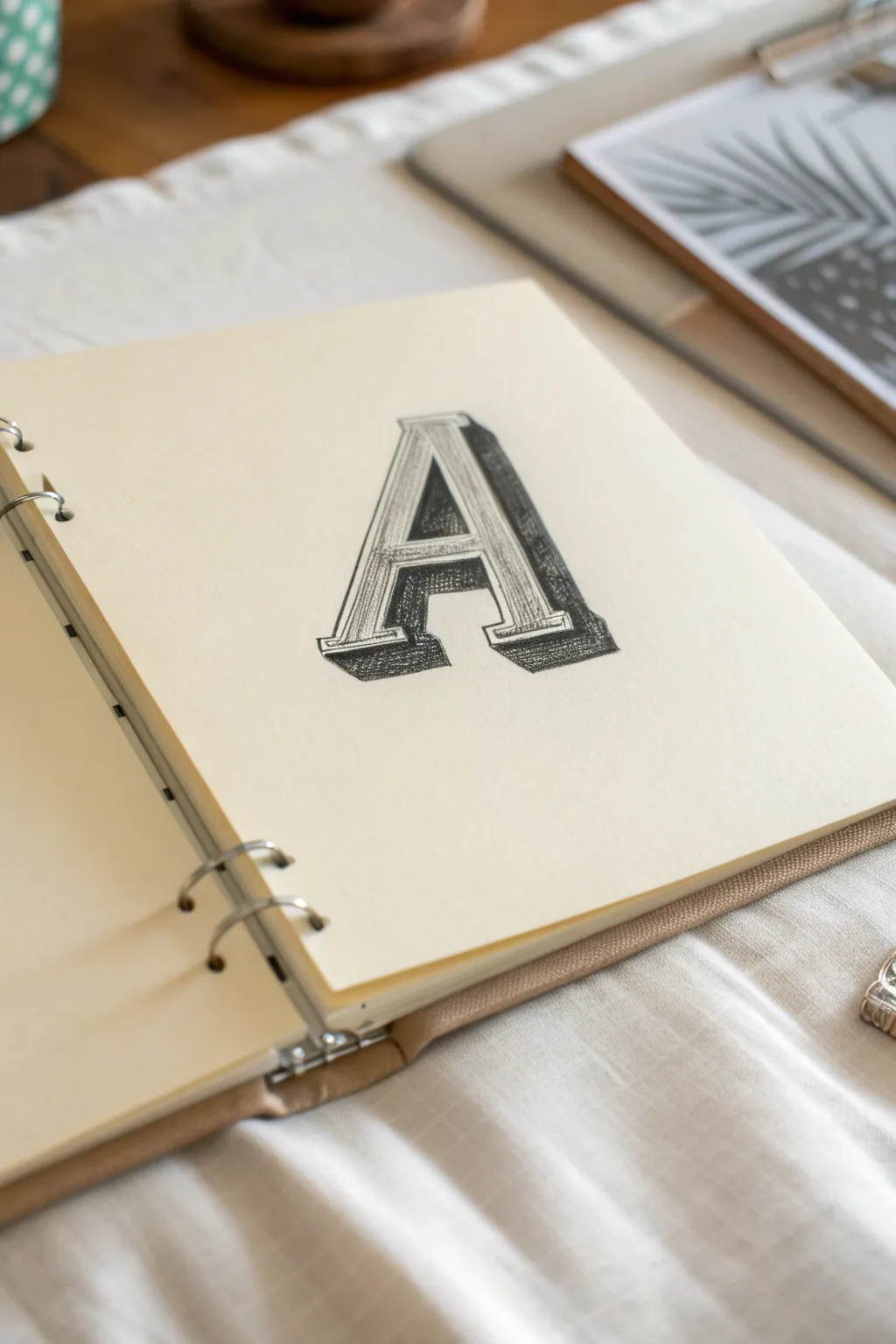 Elevate binder pages with crisp 3D block lettering and bold drop shadows, minimalist style.