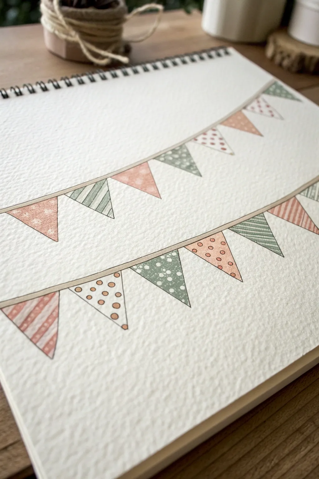 Minimal boho triangle pennant banner painting idea, leaving clean space below for artwork