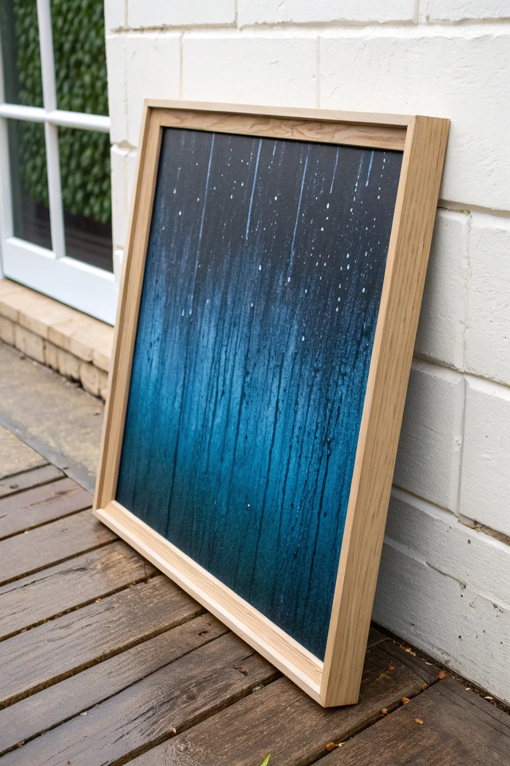 Moody black shadows and blue light smears with raindrop marks for rainy window reflection vibes