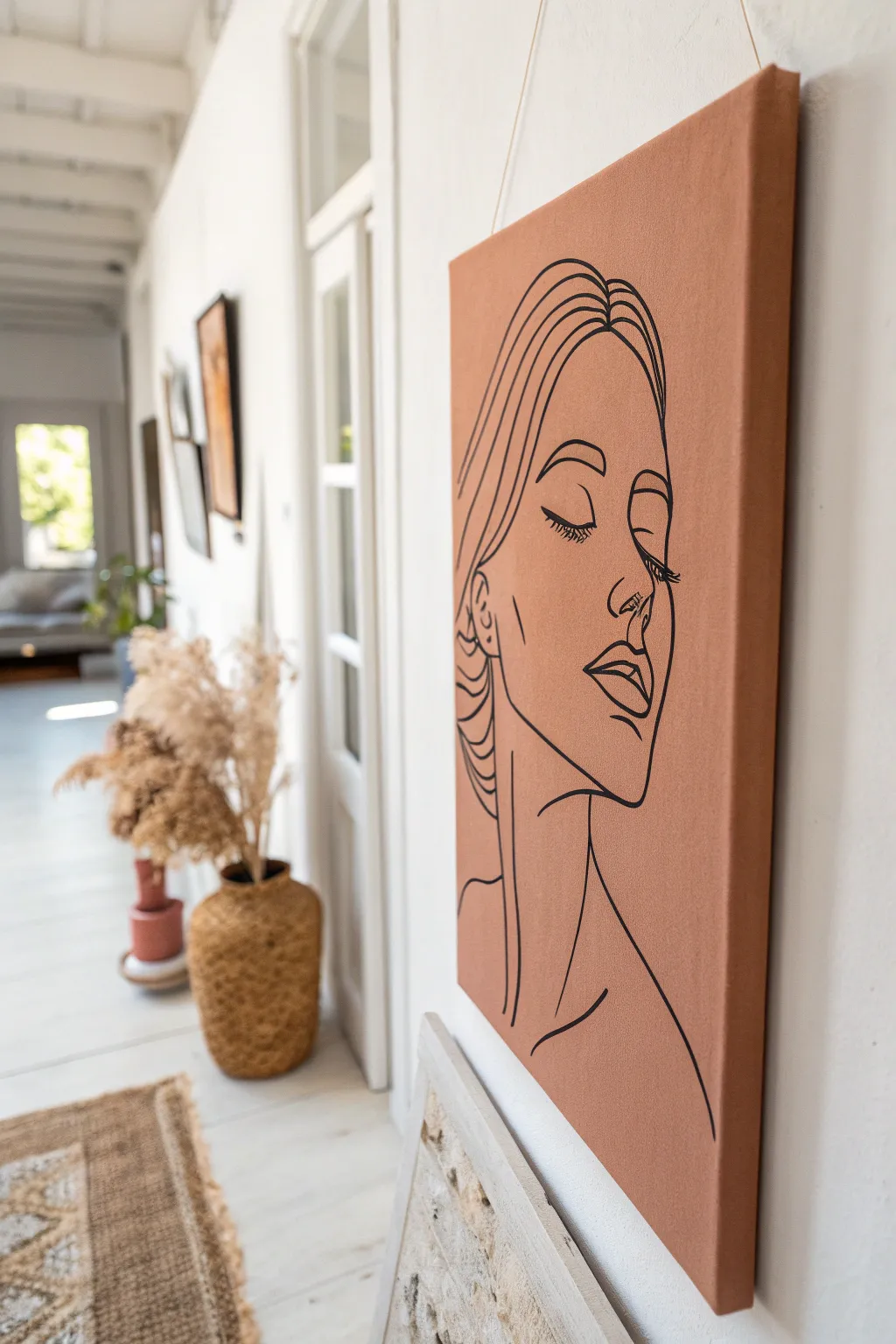 Minimal line art over color, a simple blank canvas idea with calm Scandinavian boho vibes