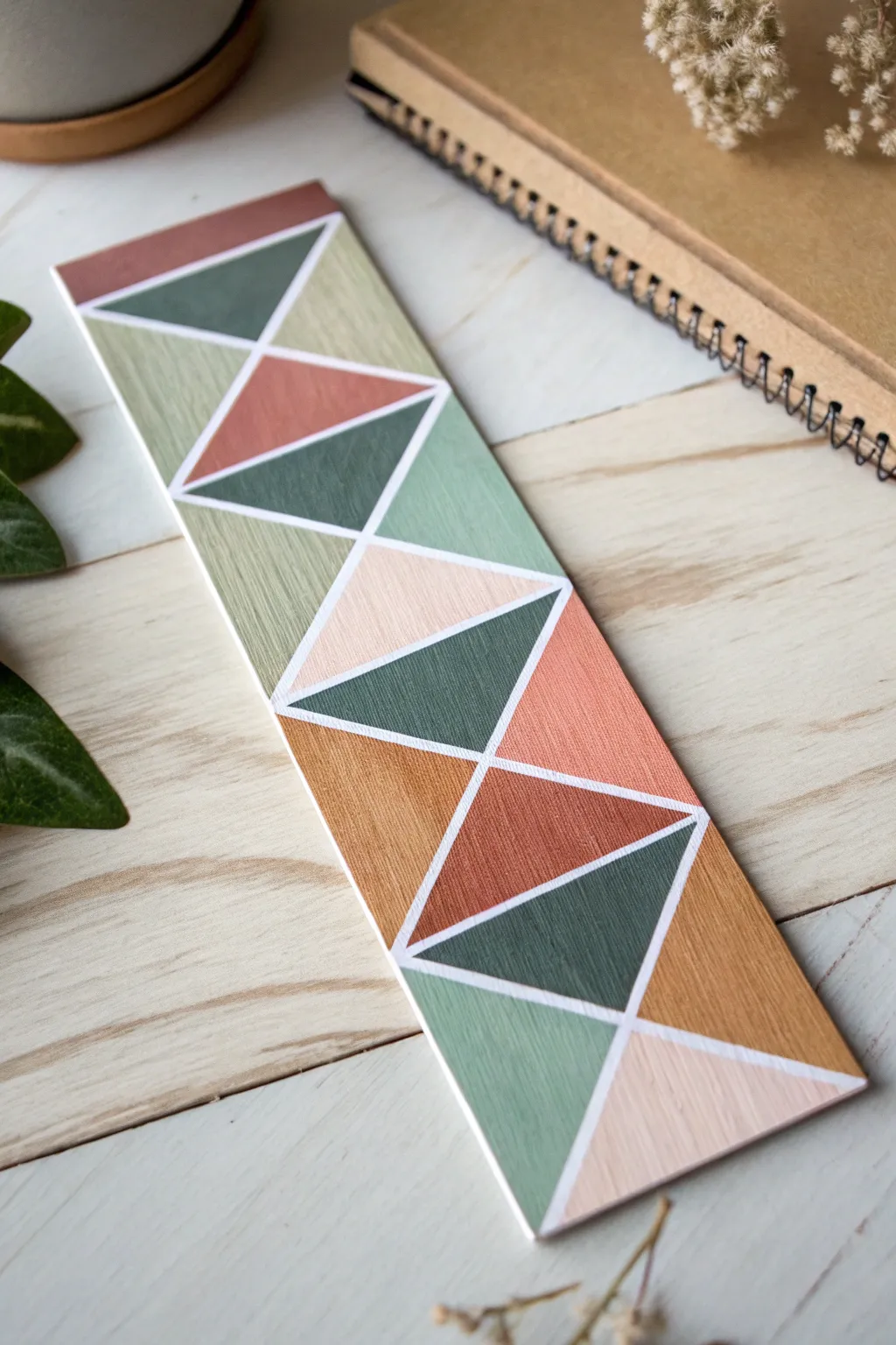 Geometric acrylic bookmark with crisp edges and muted color blocks for a clean modern look