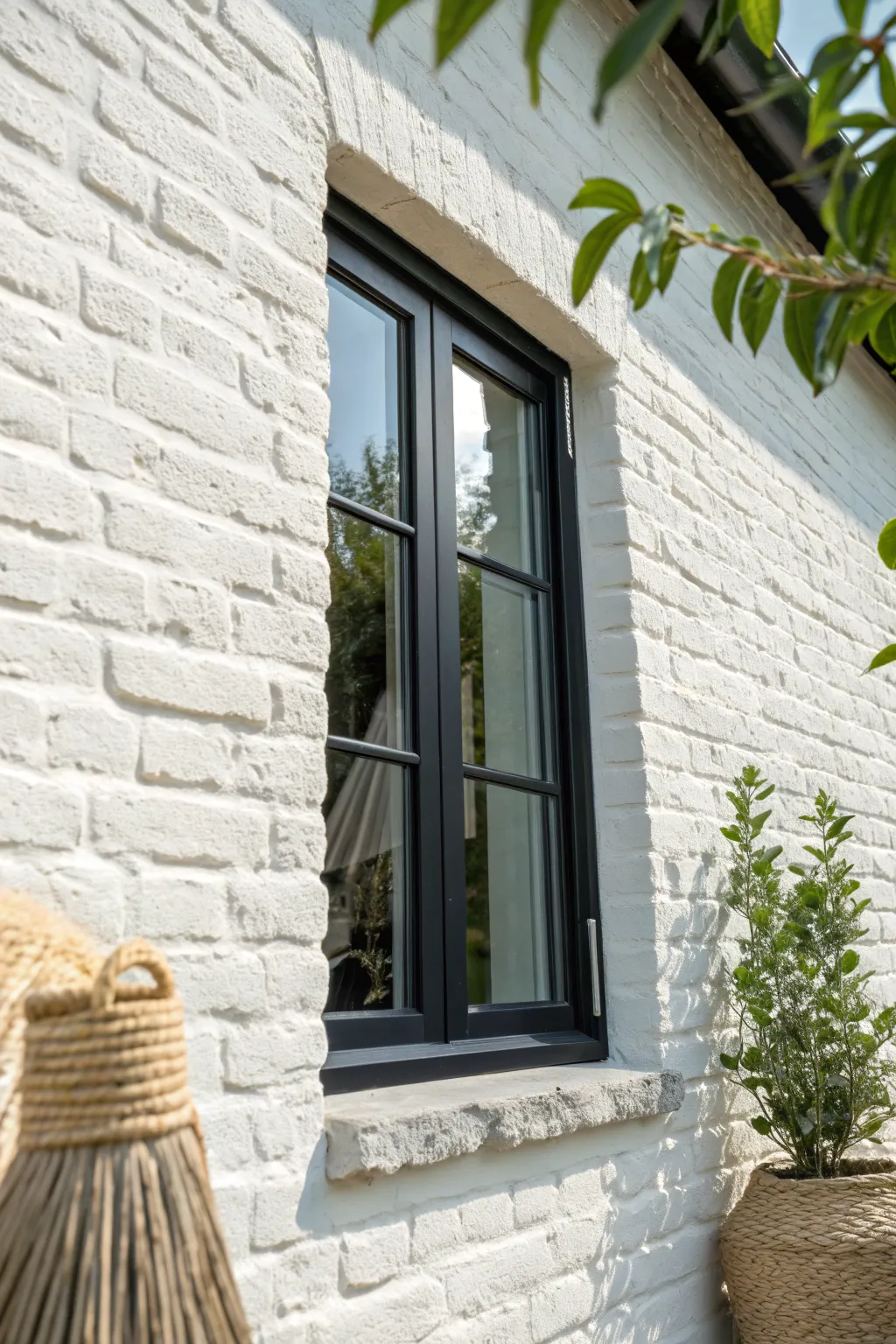 High-contrast black trim on white brick adds instant modern elegance to any exterior.