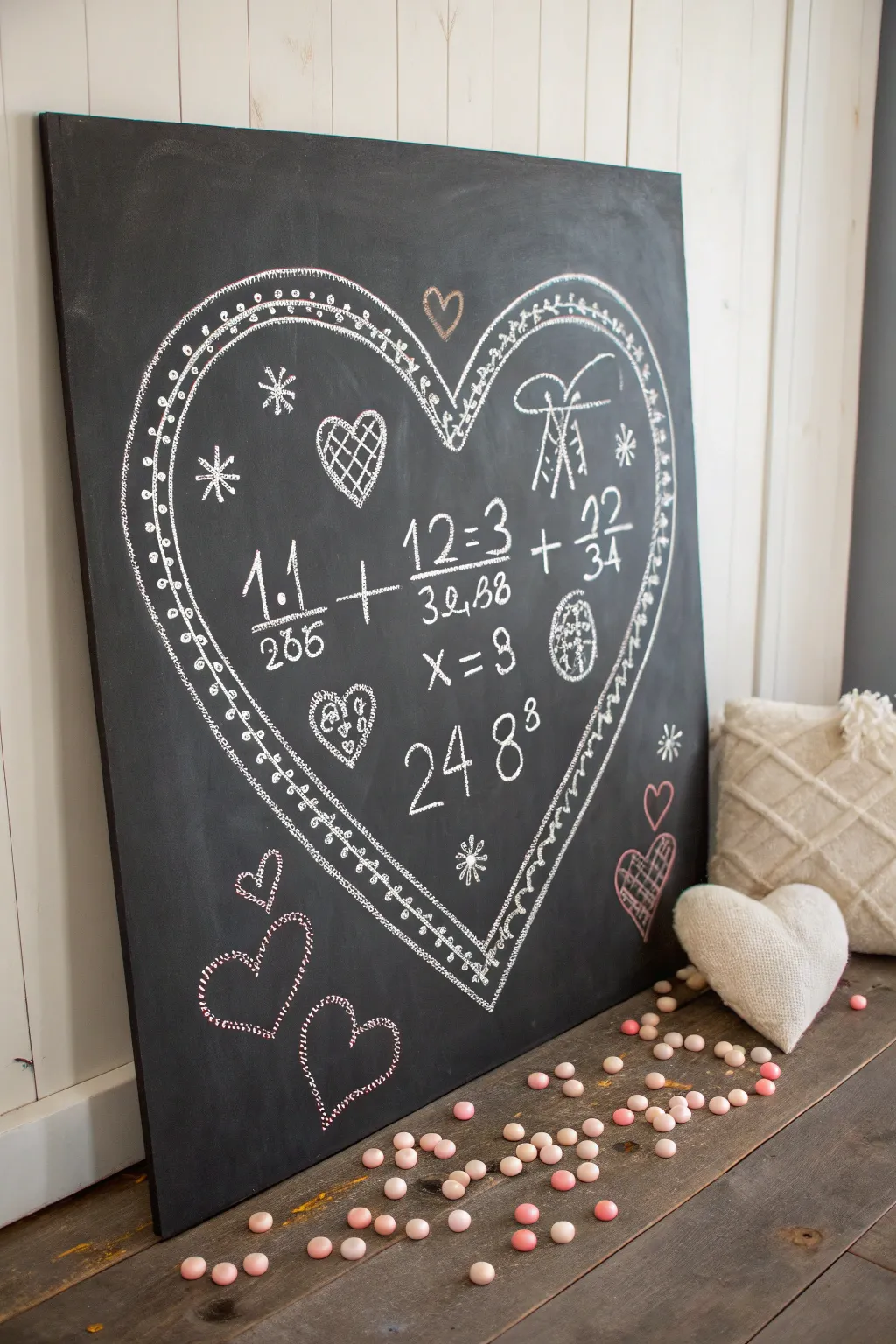 Chalk-style math equation heart canvas, minimalist and sweet for a teacher gift idea