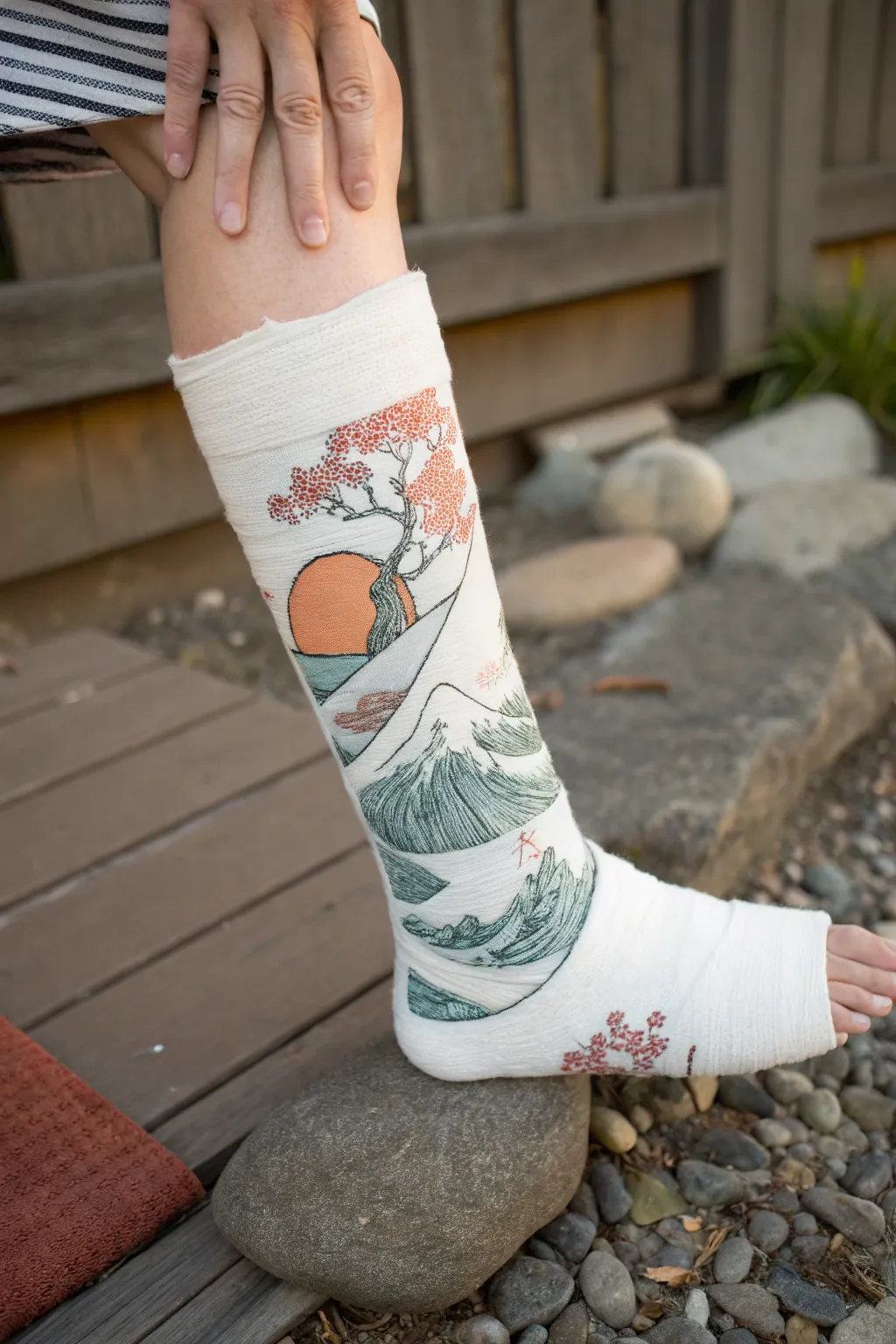 Wrap a tiny seascape and hills around a plaster cast for an easy mini mural scene.