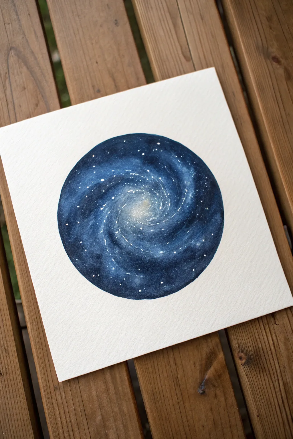 Circle drawing idea: a galaxy swirl with star speckles, minimalist, dreamy, and high contrast