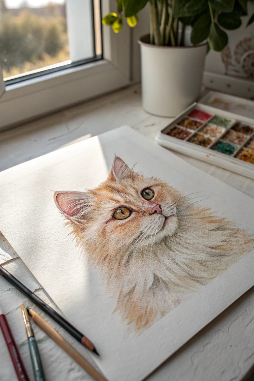 Soft oil pastel pet portrait: smudged base layers plus crisp fur strokes to make the eyes shine