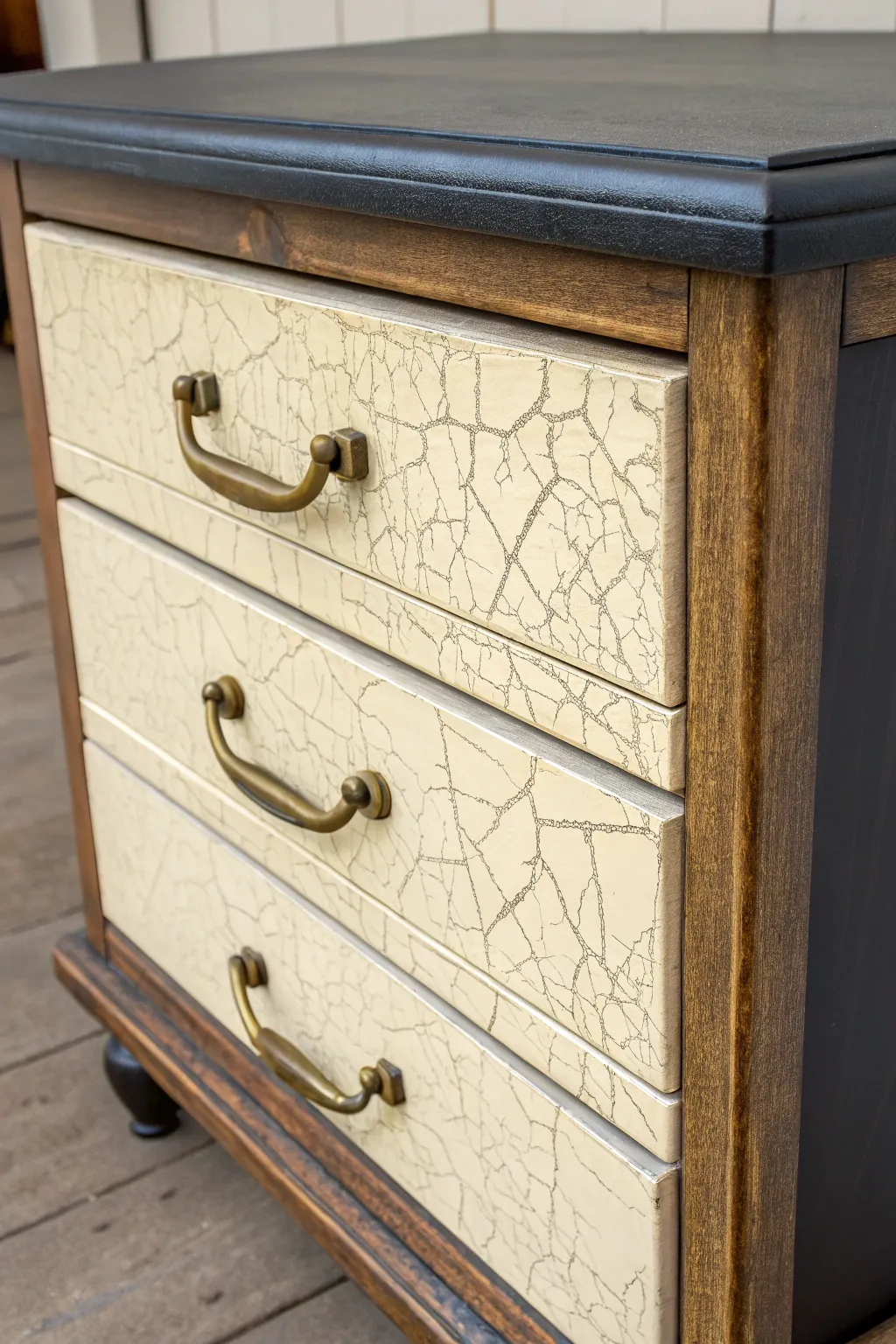 Contrast crackle gives this drawer front a bold, handcrafted look, with hardware ready to reattach.