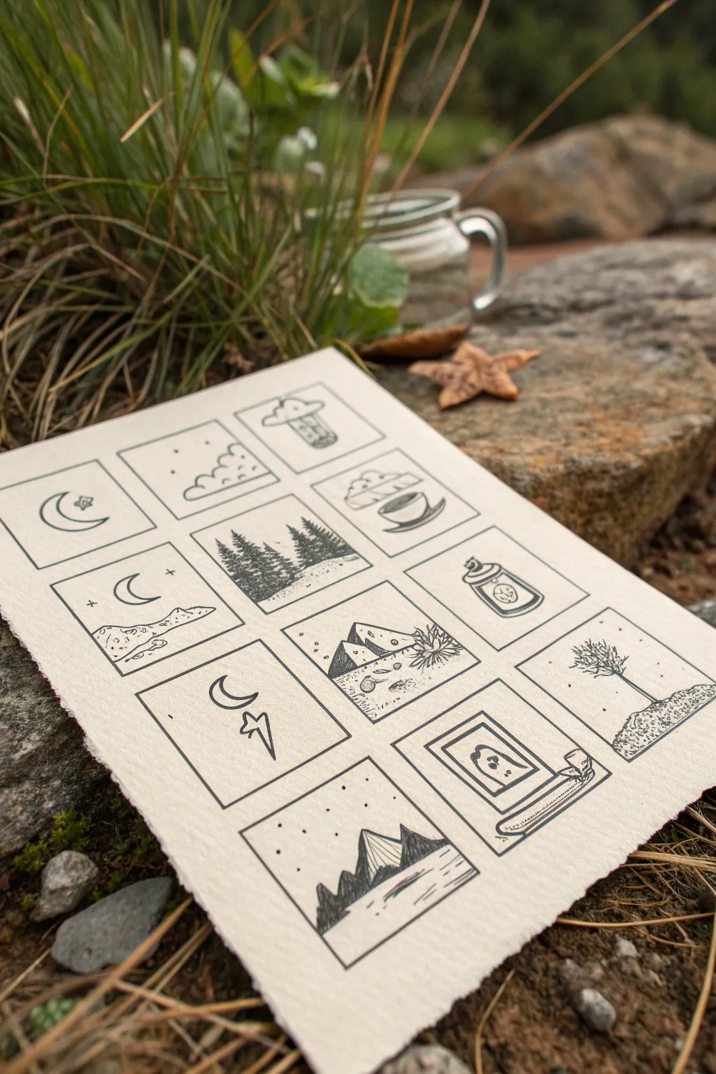 A neat grid of tiny 5-minute surreal miniatures to spark quick, satisfying drawing practice