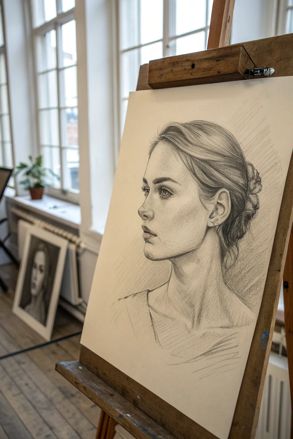 Simple cross hatched portrait study with clean shadows on cheekbone and jawline