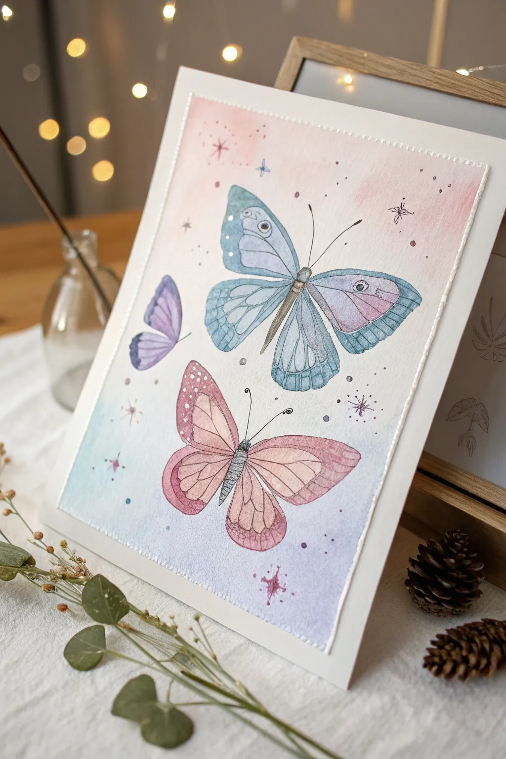 Pastel butterflies drifting on a soft gradient, a cute minimalist acrylic painting idea