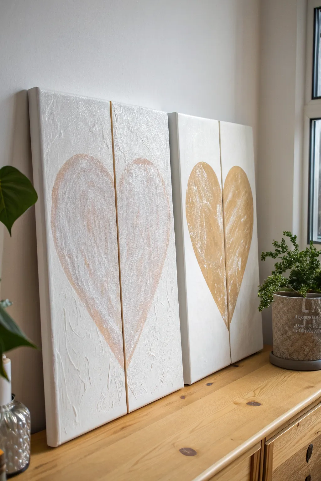 A split-heart diptych you finish together, minimal, cozy, and a meaningful DIY gift for him
