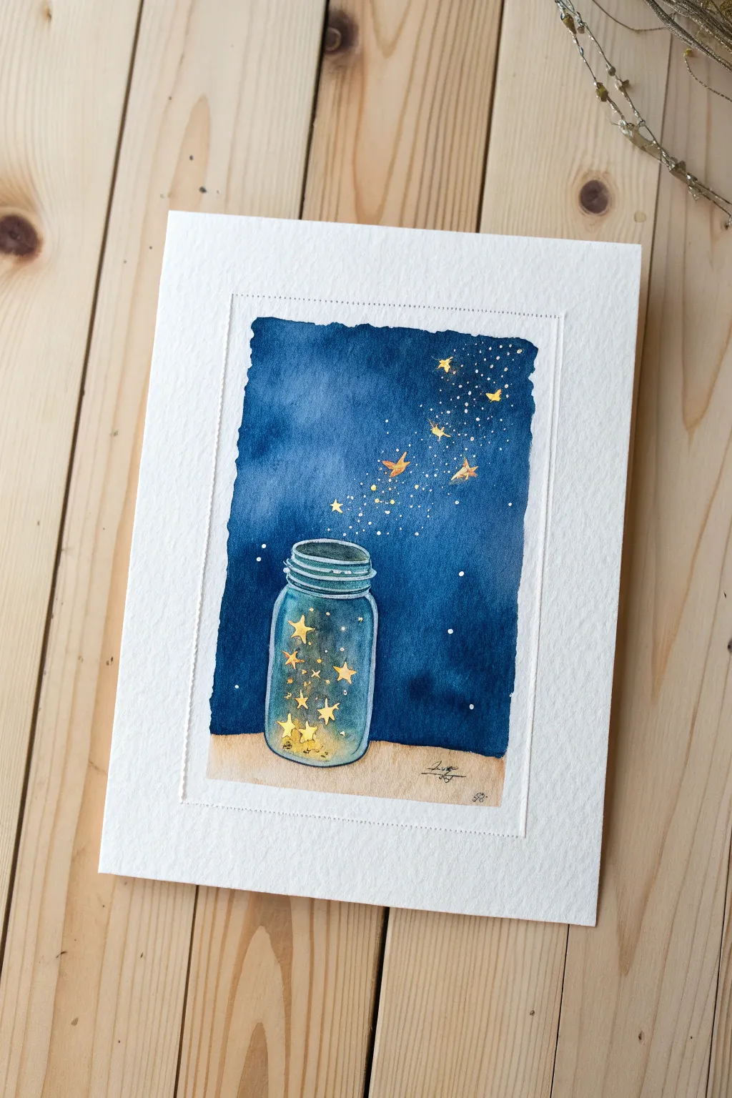 Capture the magic of a summer night with this dreamy glowing firefly jar watercolor painting.