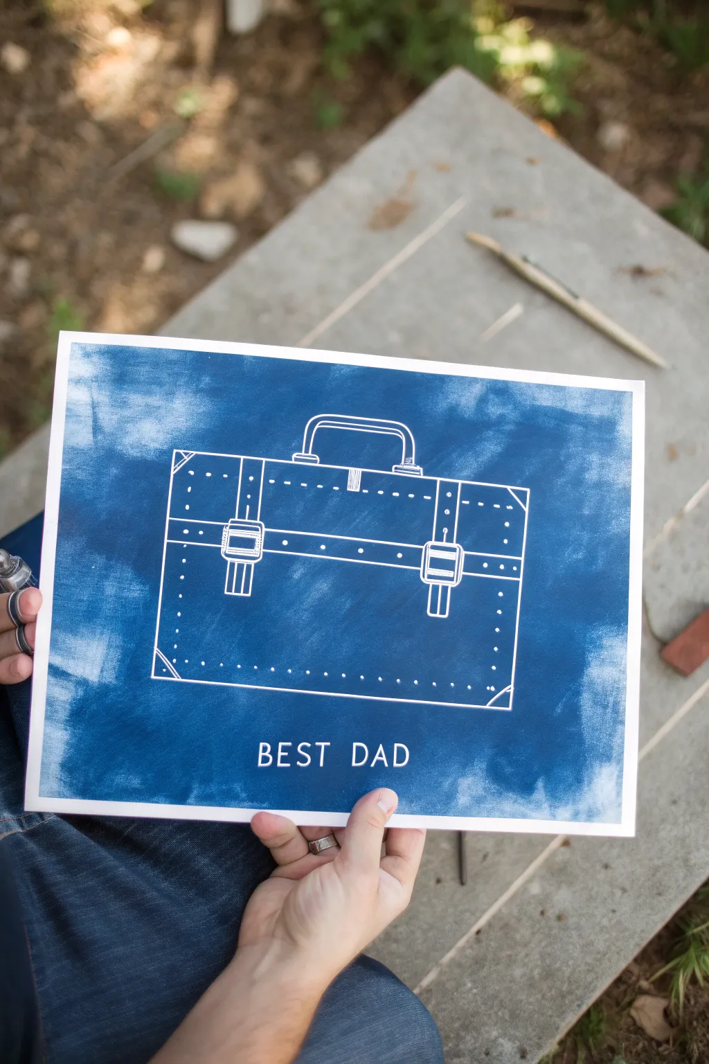 Blueprint-style Best Dad painting idea with clean lines, bold contrast, and a simple birthday date block