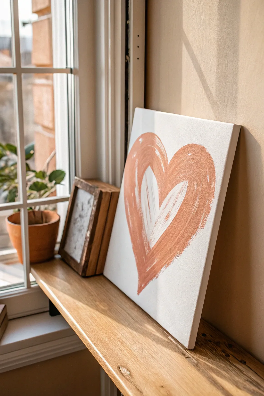 Two-tone abstract heart canvas DIY with chunky brushstrokes for minimalist boho decor