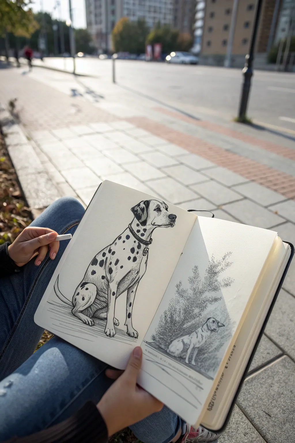 Dalmatian spot practice with a clean main sketch plus tiny pattern variations for inspiration.