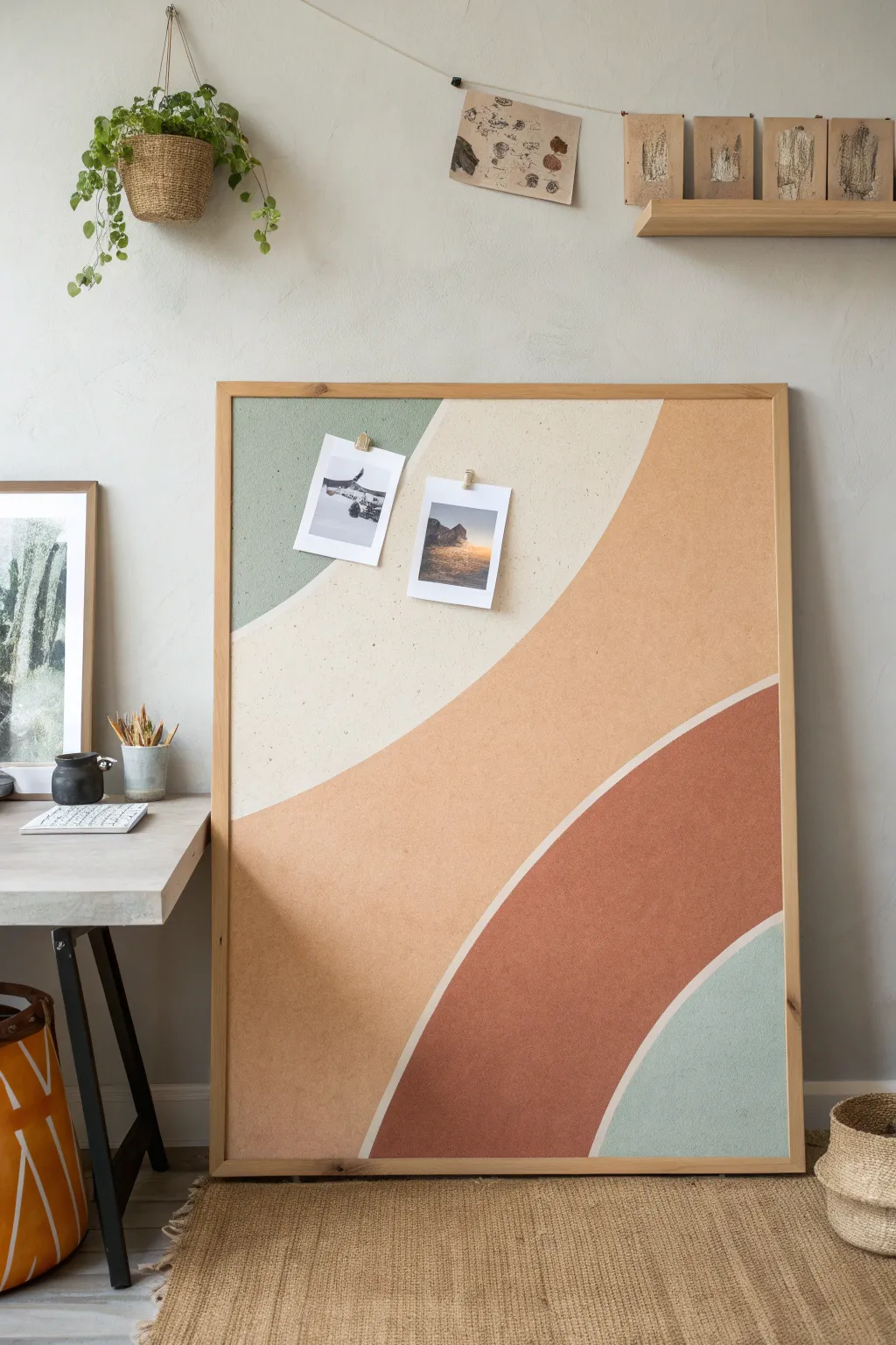 Paint a corkboard with soft abstracts and pin inspo for an instant dorm art wall