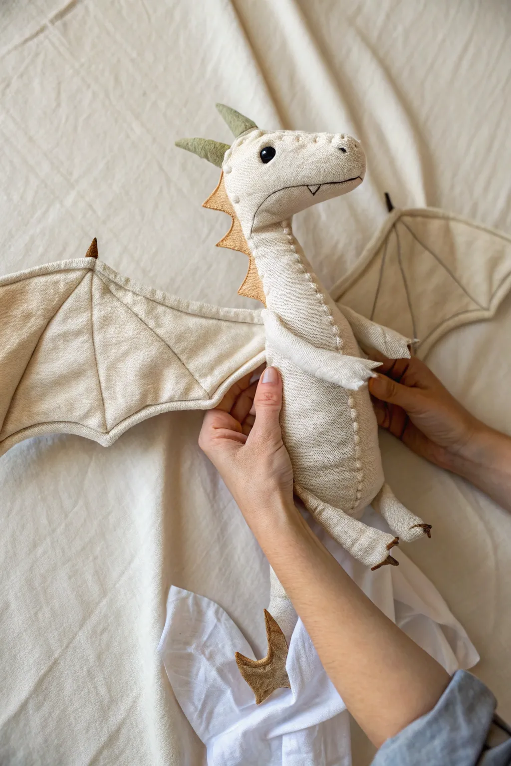 Double-sided dragon puppet with clean stitching, shown front and back for all-angle storytelling.