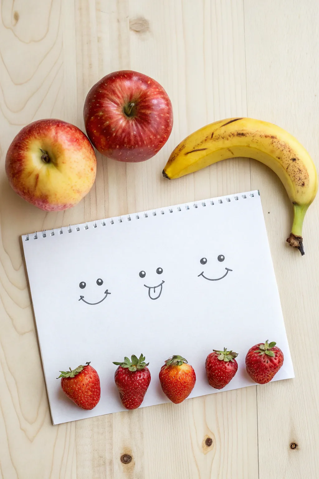 Fruit friends with funny faces: a bright, simple drawing kids can color and personalize