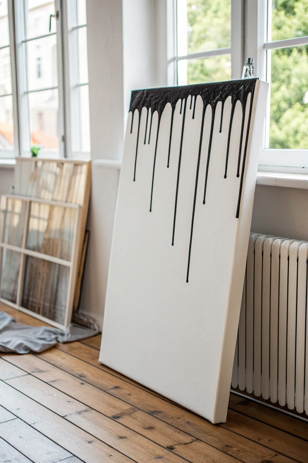 Outlined neon drips on a clean white canvas for a bold, graphic drip painting look