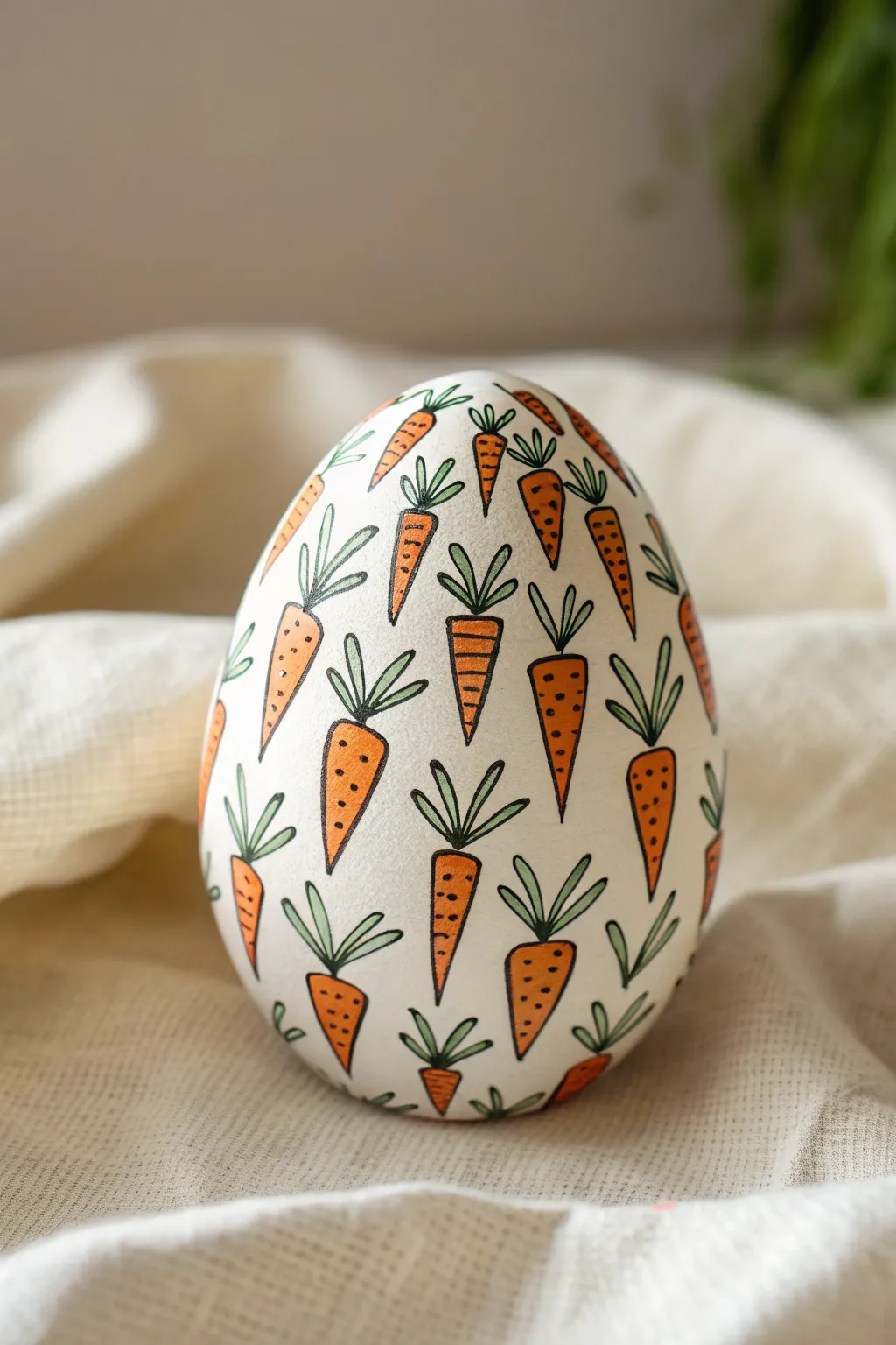 Simple carrot-pattern Easter egg with bold ink outlines, perfect for minimalist spring drawing ideas