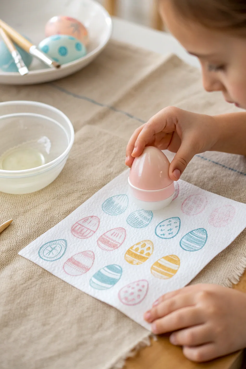 Plastic egg stamp process art: simple, playful Easter egg prints kids can make in minutes.