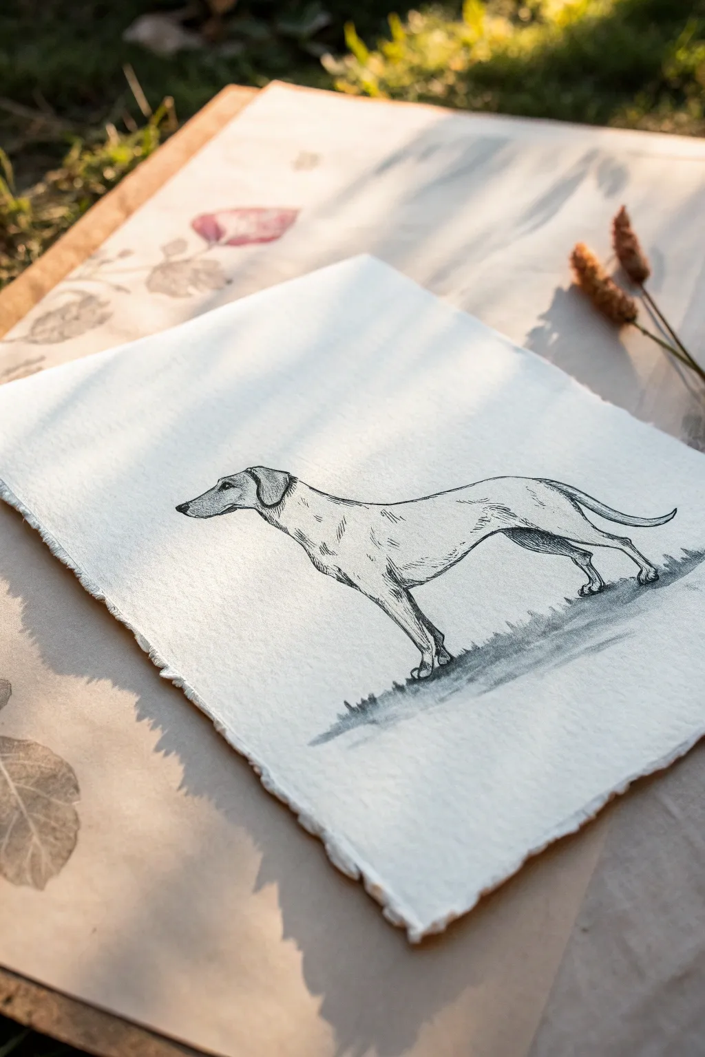 Minimal one line dog over a soft watercolor wash, a calm Scandinavian boho painting idea