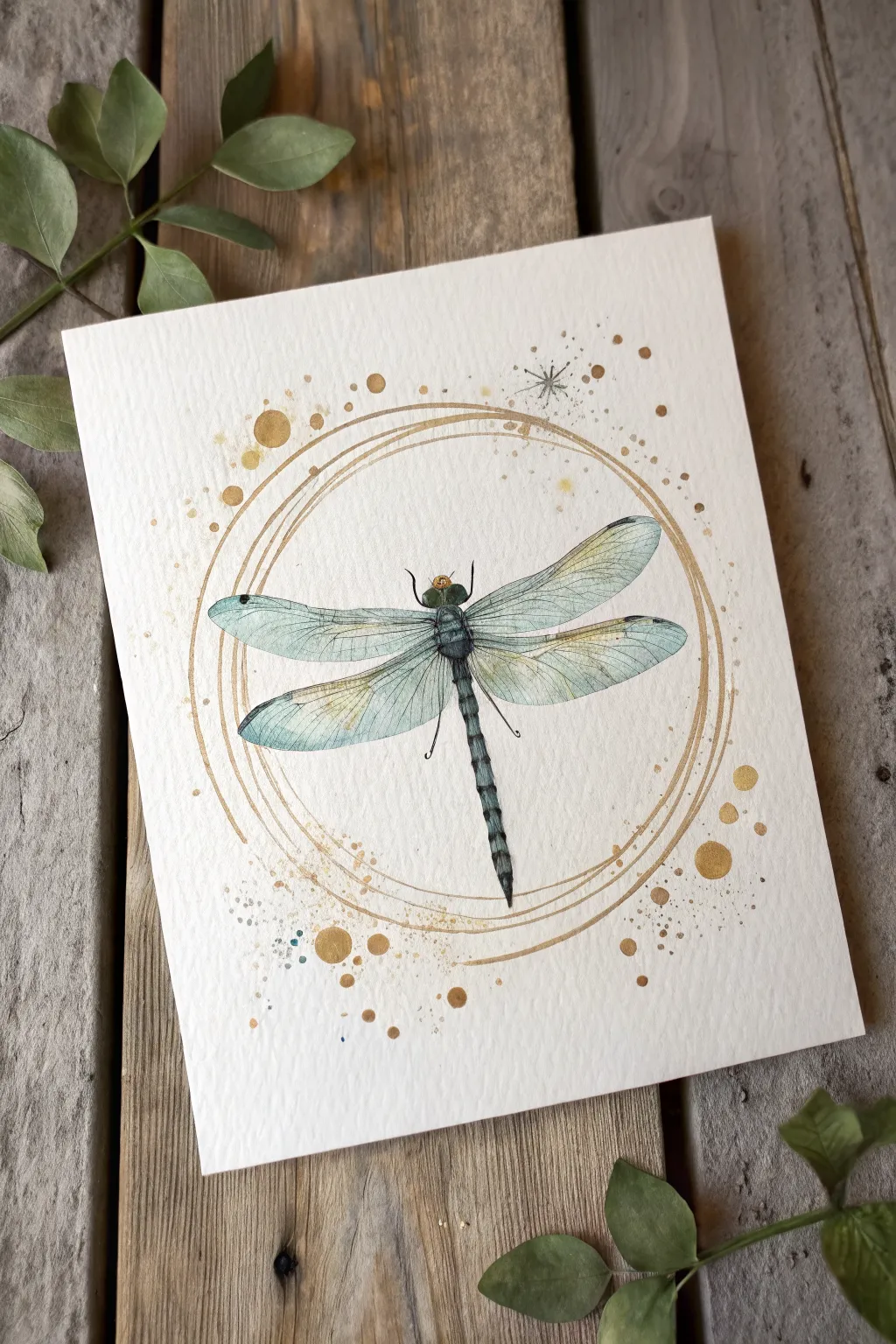 Simple dragonfly with a dreamy splatter halo, an easy watercolor effect that feels magical